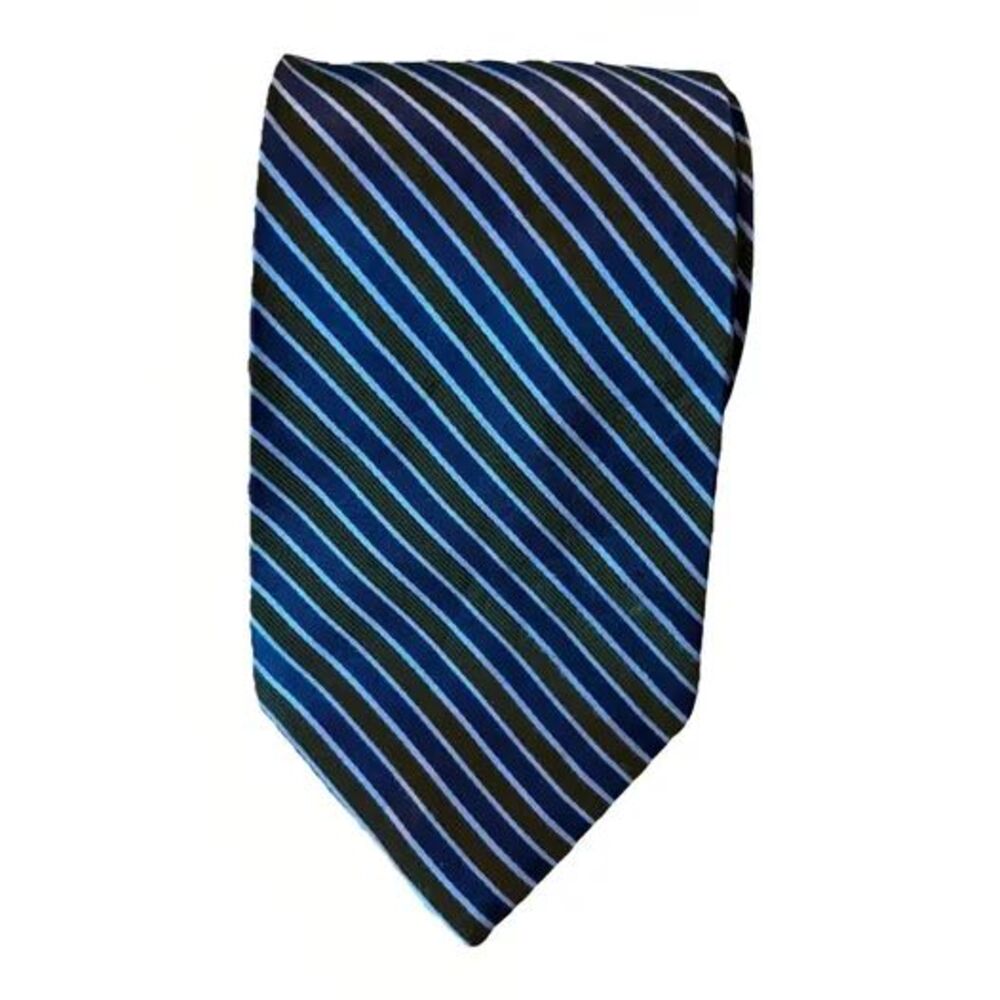 Nautica Men's Necktie 100% Silk Green & Blue Striped Tie 59” Business Classic